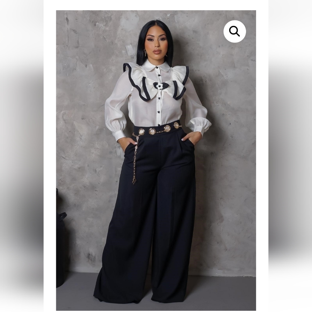 Women's WIDE LEG TROUSER WITH GOLD CHAIN BELT